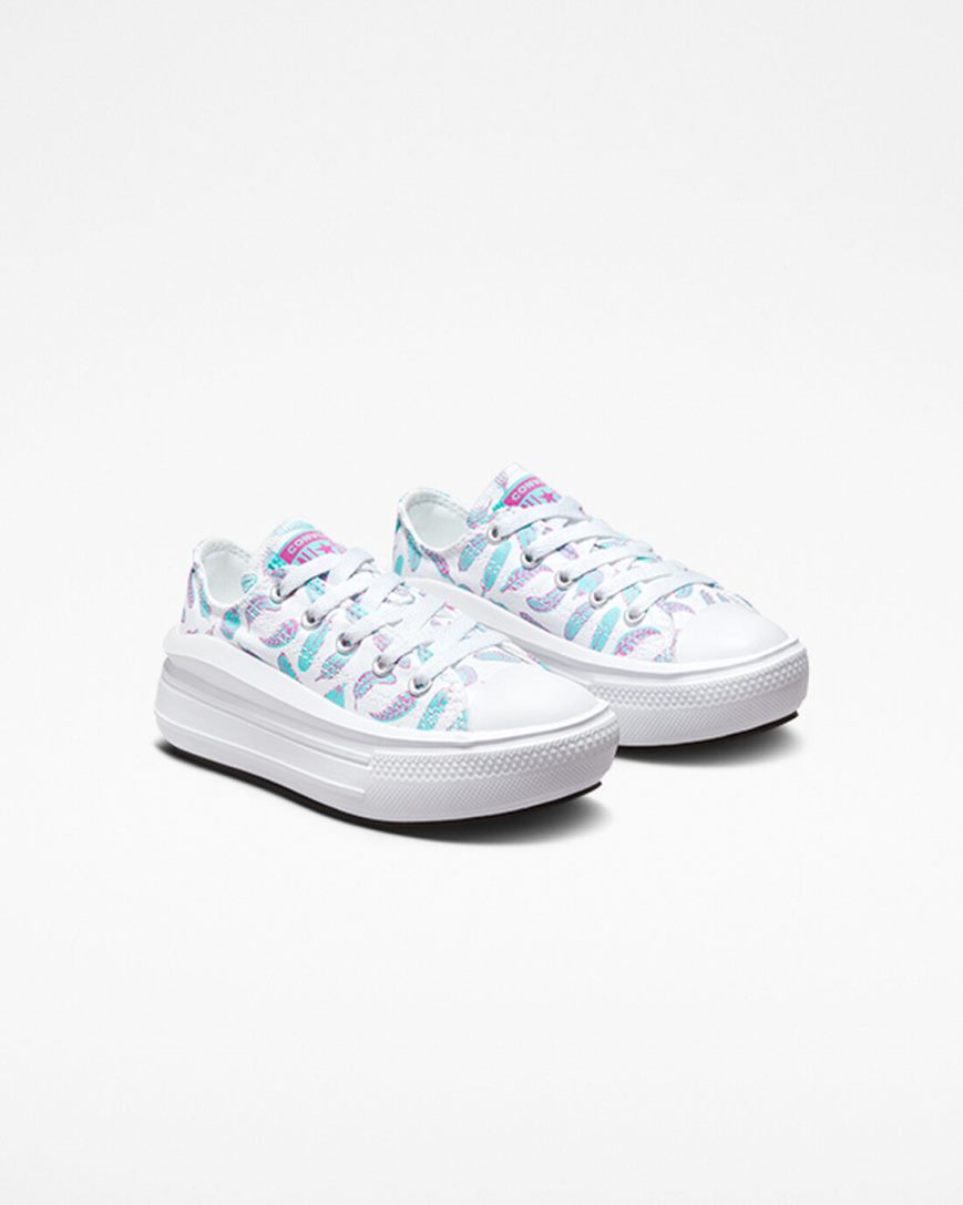 Girls' Converse Chuck Taylor All Star Move Feathers Low Top Platform Shoes White / Light Turquoise | AU E50C3V